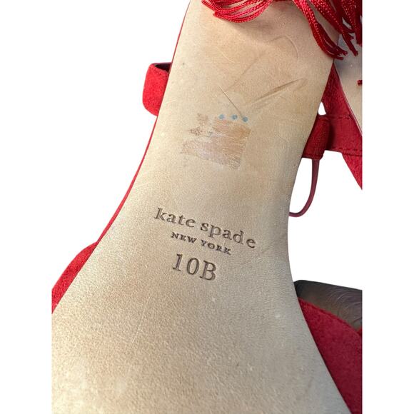 Kate Spade Voila Pumps Red Tassel Suede Pointed Toe Kitten Heels Size 10 - Picture 3 of 9